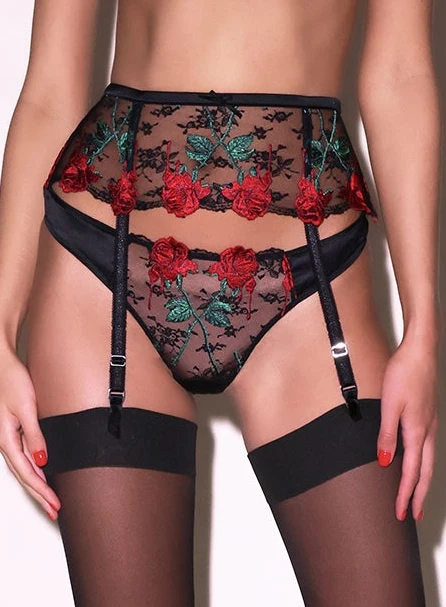 Vampire Rose Embroidery Thong